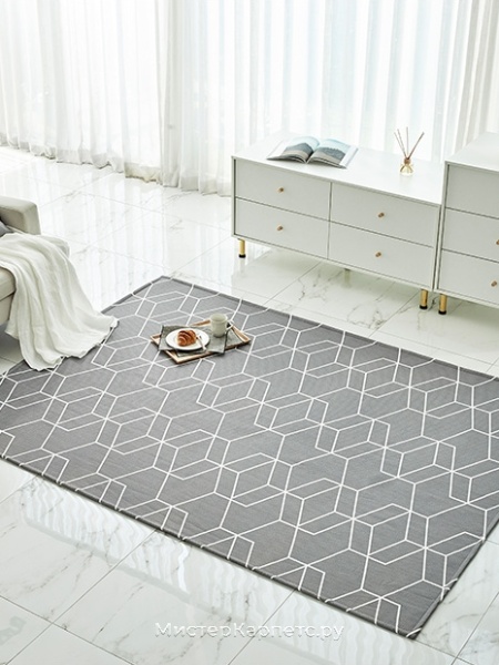 Серый геометрический ковер Nordic Cube