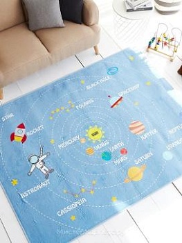 Голубой ковер с рисунком космос Kid Solar