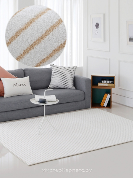 Бежево-белый ковер в полоску Baira