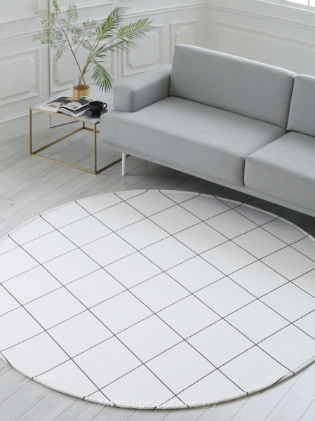 Круглый белый ковер в клетку Carroline