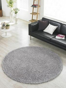 Серый круглый ковер с длинным ворсом Glam