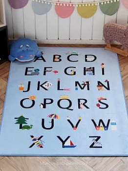 Детский развивающий ковер с рисунком алфавит DTP, голубой
