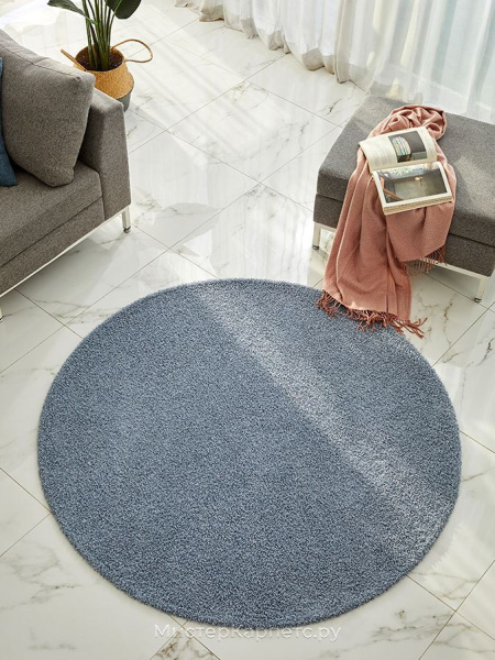 Сине-серый круглый ковер с коротким ворсом Silex