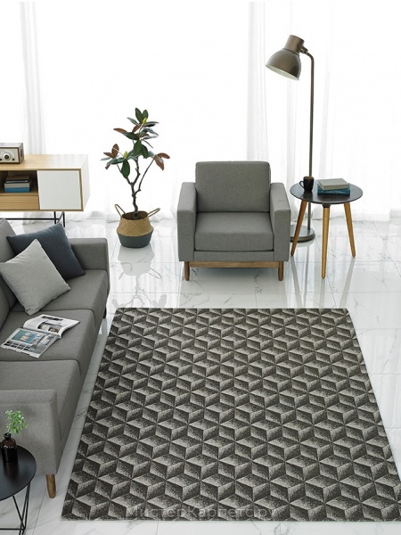 Ковер без ворса с геометрическим рисунком Plaka, коричневый