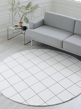 Круглый белый ковер в клетку Carroline