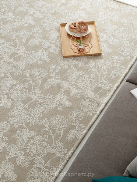 Ковер без ворса с цветочным узором Plaka, бежевый