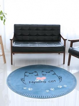 Круглый синий ковер с кошками Cat Lug