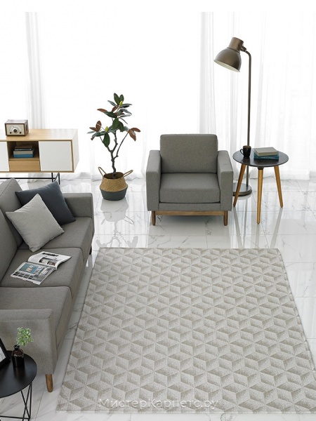 Ковер без ворса с геометрическим рисунком Plaka, бежевый